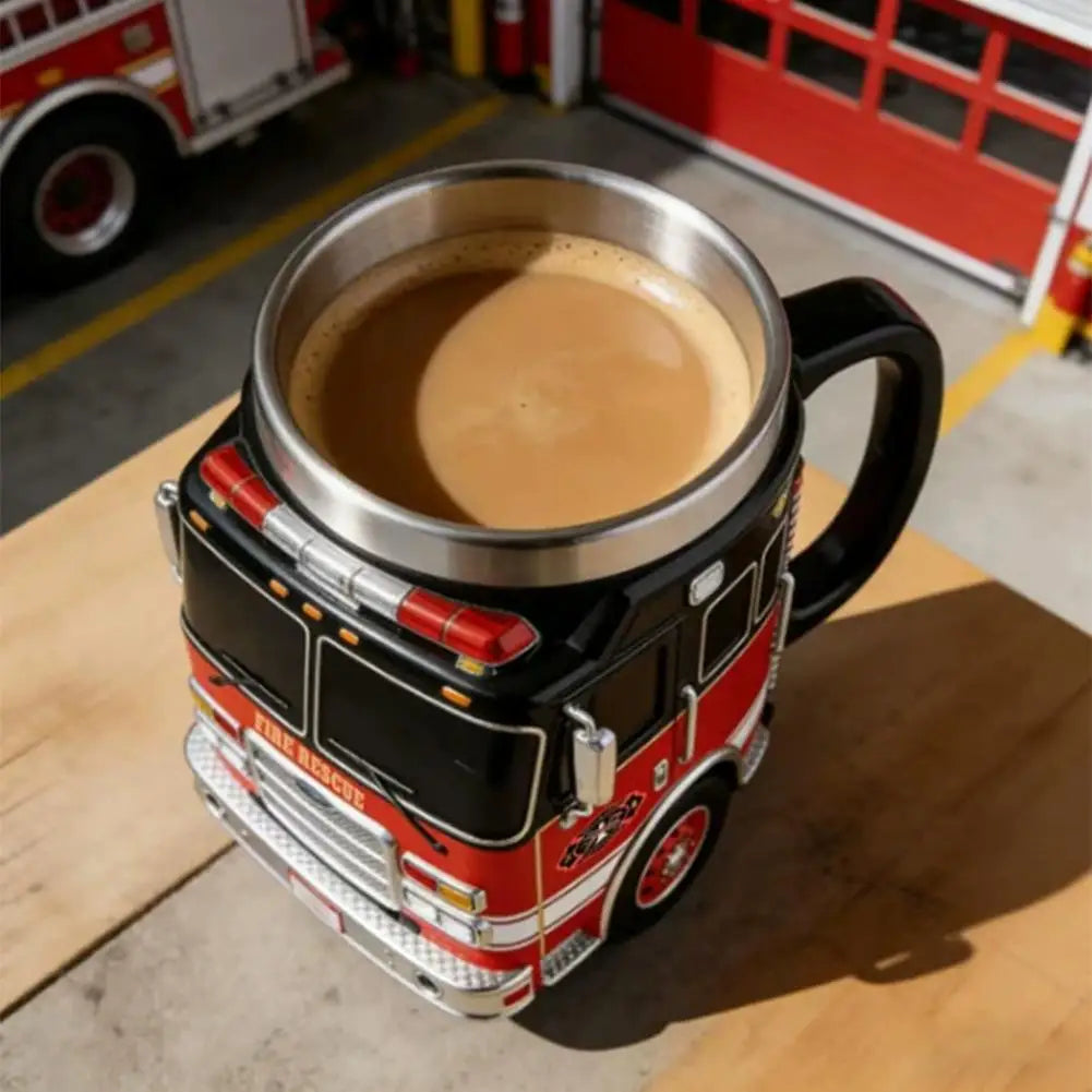 Fire Truck Novelty Coffee Mug – Resin & Stainless Steel Novelty Coffee Mug Axl