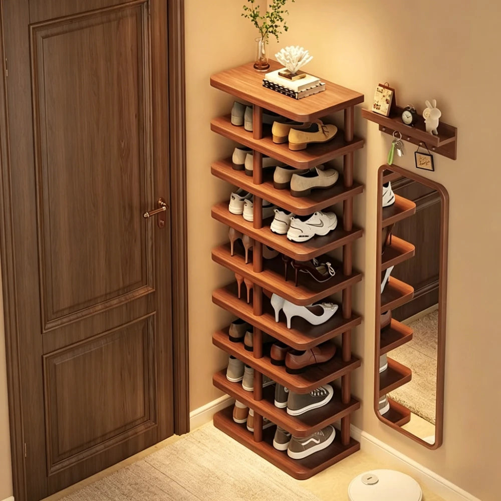 Multi-Tier Bamboo Shoe Rack – Narrow Entryway Floor Organizer Bamboo Shoe Rack Axl