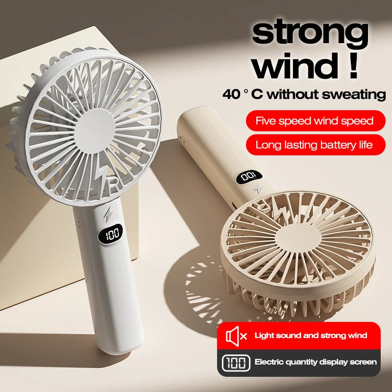 Portable Handheld Fan – 5-Speed LCD, Phone Holder & Powerbank Portable Personal Fan Axl
