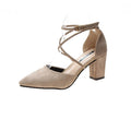 Women's Block Heel Sandals – Pointed Toe Buckle Strap Roman Style Block Heel Sandals Axl 39 khaki7cm