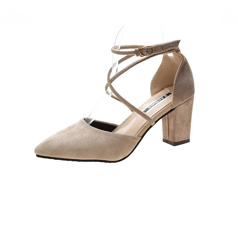 Women's Block Heel Sandals – Pointed Toe Buckle Strap Roman Style Block Heel Sandals Axl 39 khaki7cm