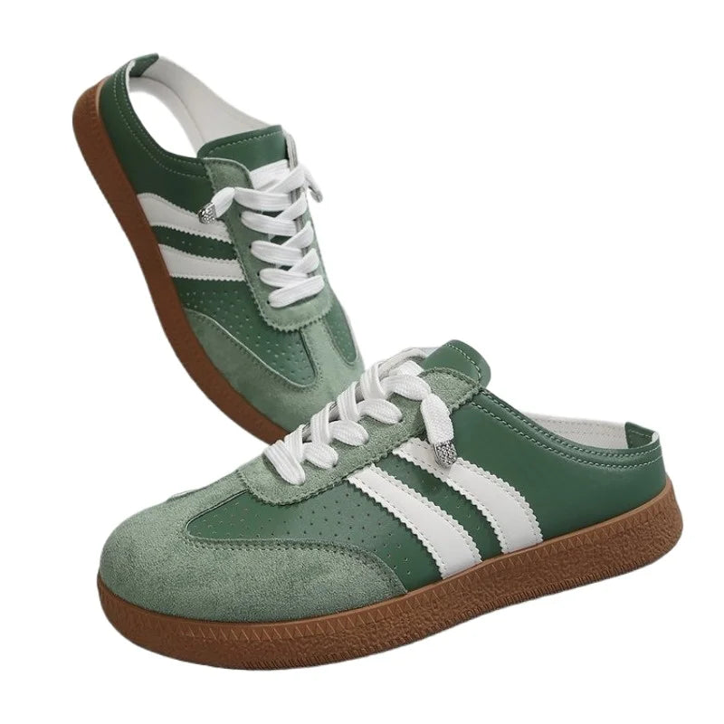 Women's Mule Sneakers – Lace-Up Breathable Flat Half Shoes Mule Sneakers Axl