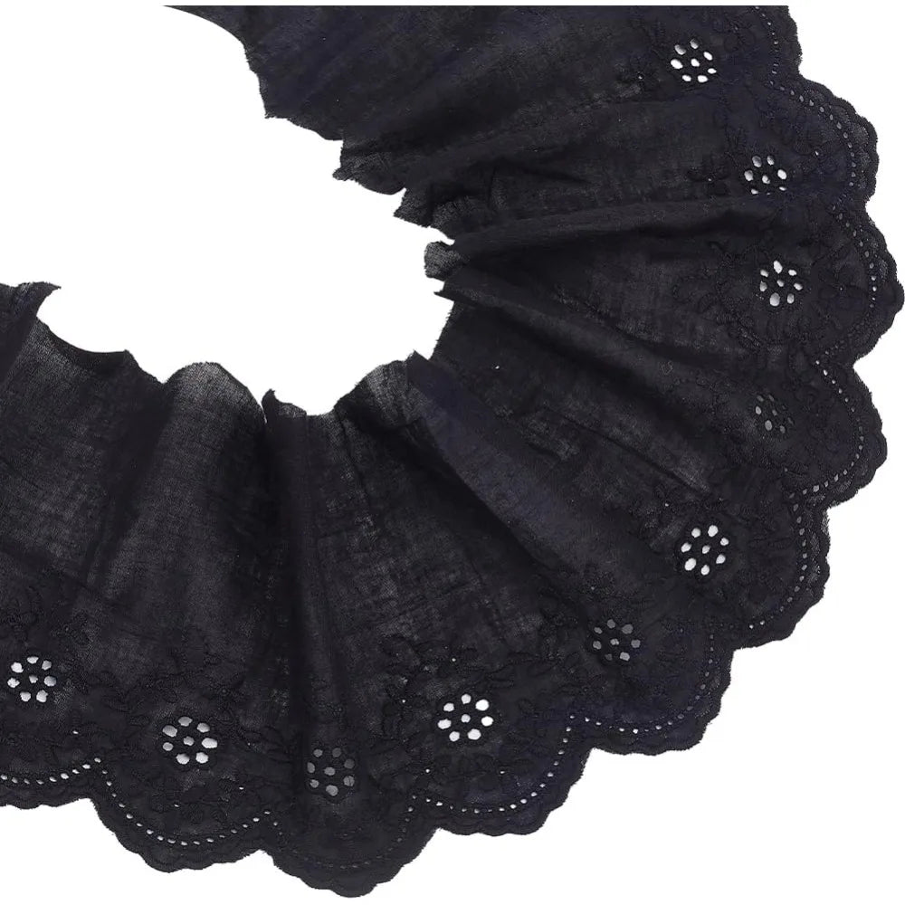 Black Cotton Eyelet Lace Trim – Floral Embroidery Ribbon 5 Yds Lace Trim Ribbon Axl AECH04-17982