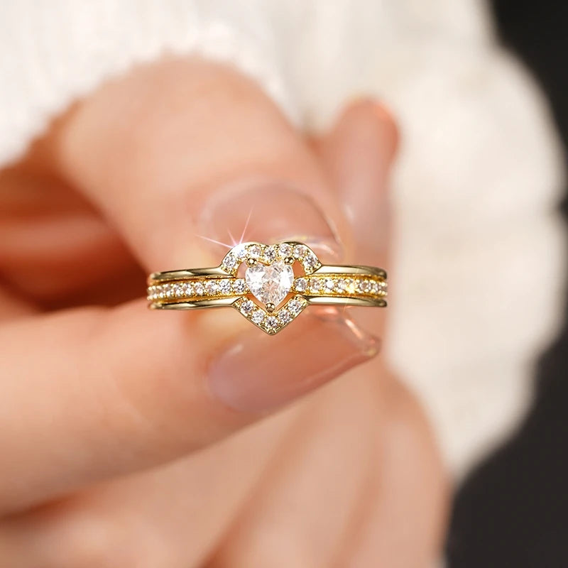 Huitan Heart Cubic Zirconia Wedding Band Ring for Women Wedding Band Ring Axl