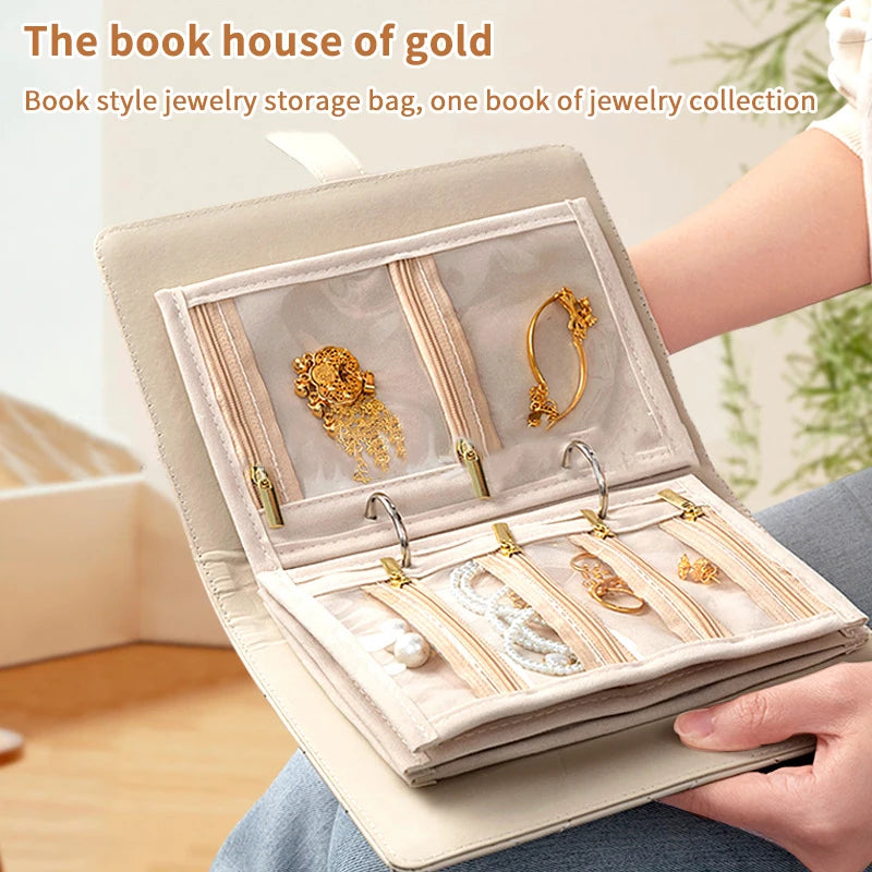 PU Leather Jewelry Storage Book – Zipper Binder & Clear Pockets Jewelry Storage Organizer Axl