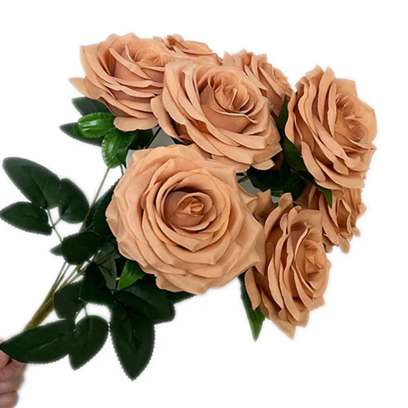 9-Head Faux Silk Rose Bouquet – Wedding & Home Floral Decor Artificial Flower Bouquet Axl