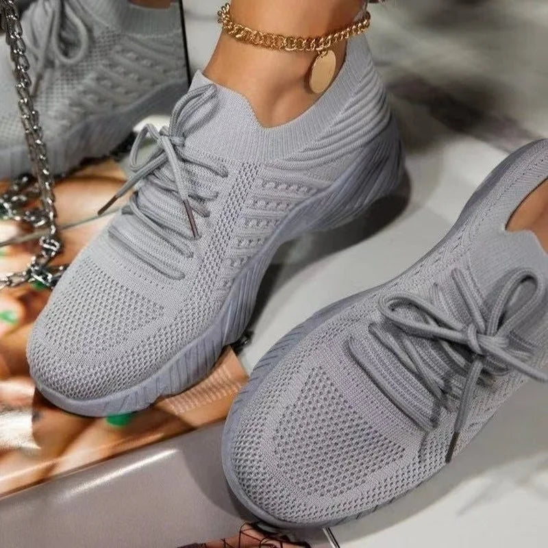 Women's Breathable Mesh Lace-Up Platform Sneakers Platform Sneakers Axl Grey 35