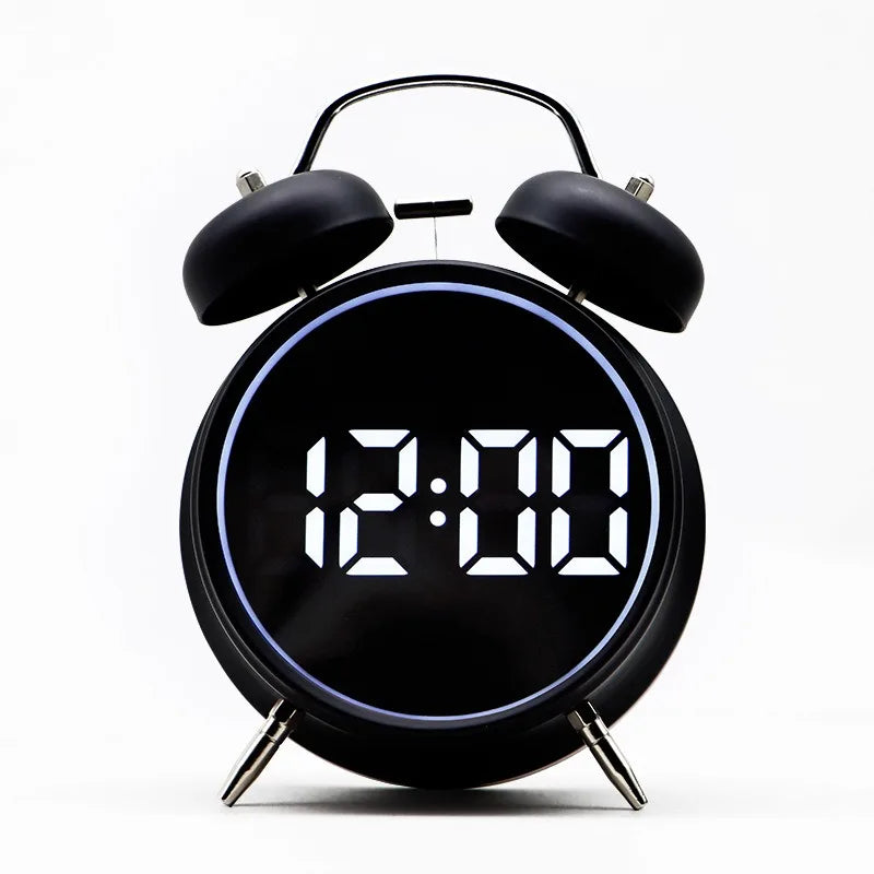 Double Bell Metal Digital Alarm Clock with LED Display – Black Digital Alarm Clock Axl Black