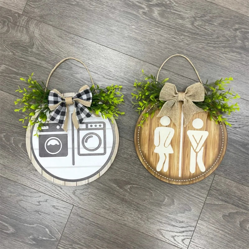 Rustic Round Wooden Sign – Funny Bathroom & Laundry Wall Decor Wooden Wall Sign Axl