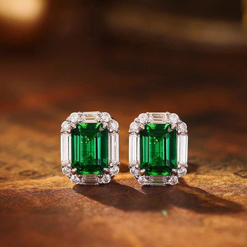 Huitan Green Cubic Zirconia Stud Earrings | Geometric Fashion Stud Earrings Axl
