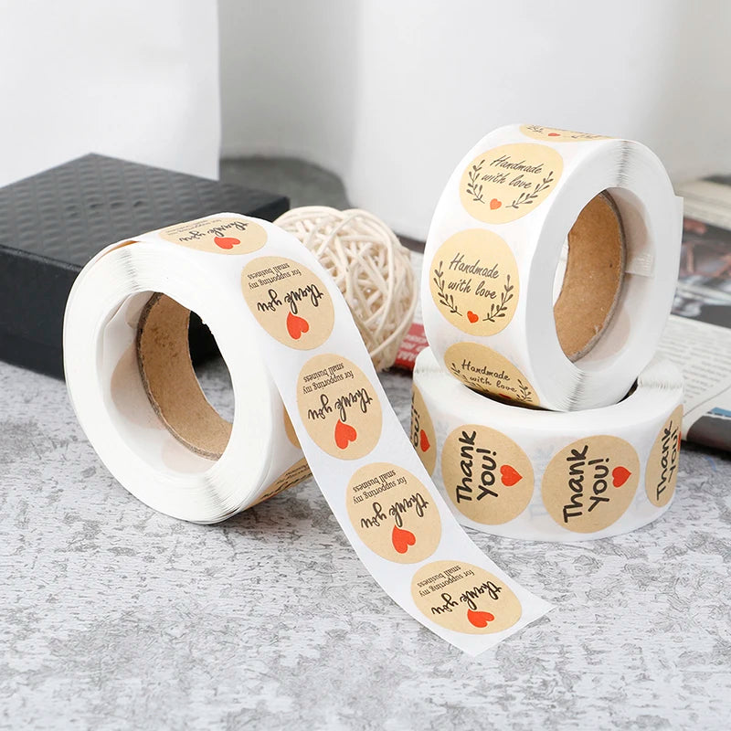 500 Thank You Stickers – Round Kraft Paper Seal Labels Roll Decorative Sticker Labels Axl