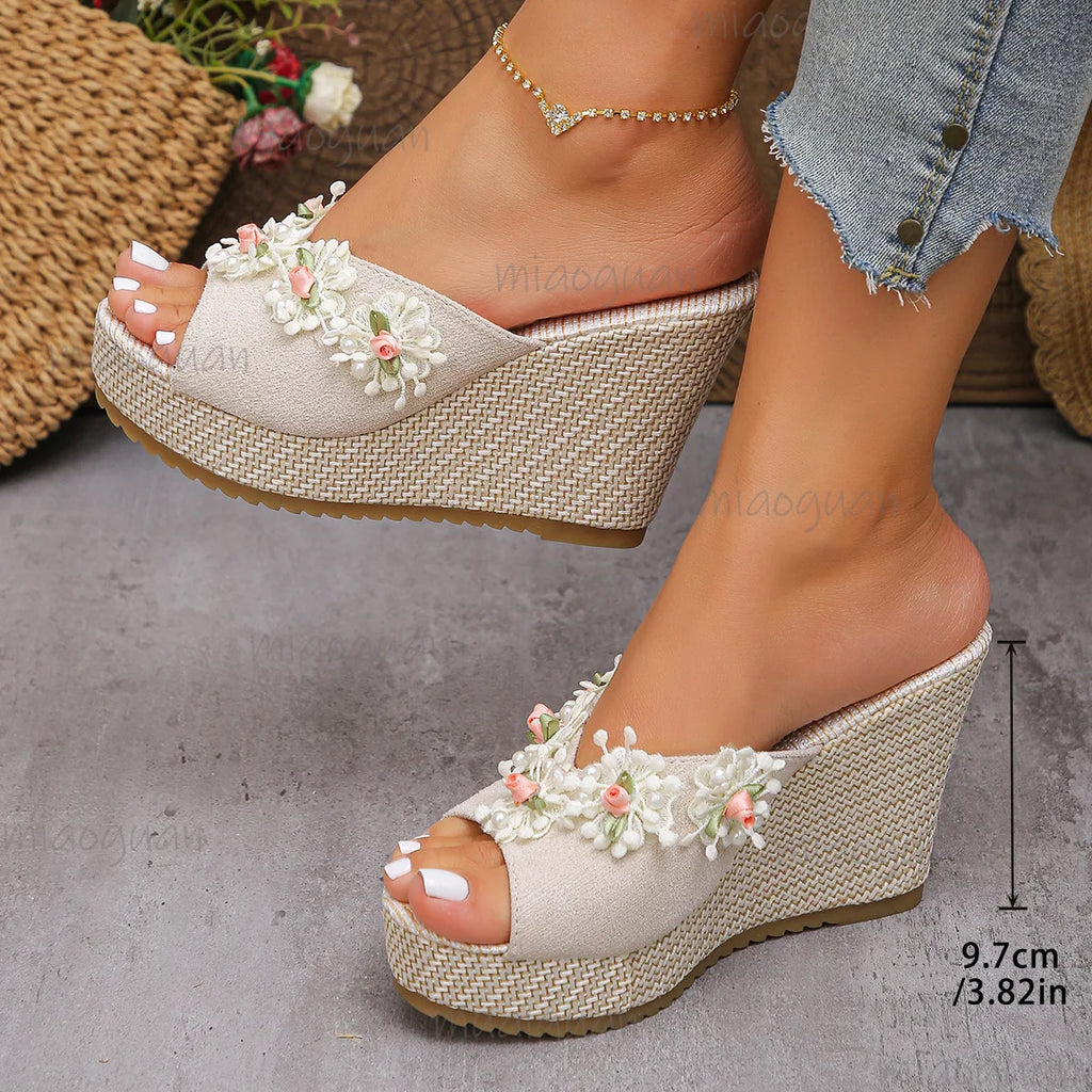 Women's Floral Wedge Platform Sandals | Roman Slip-On Heels Wedge Platform Sandals Axl