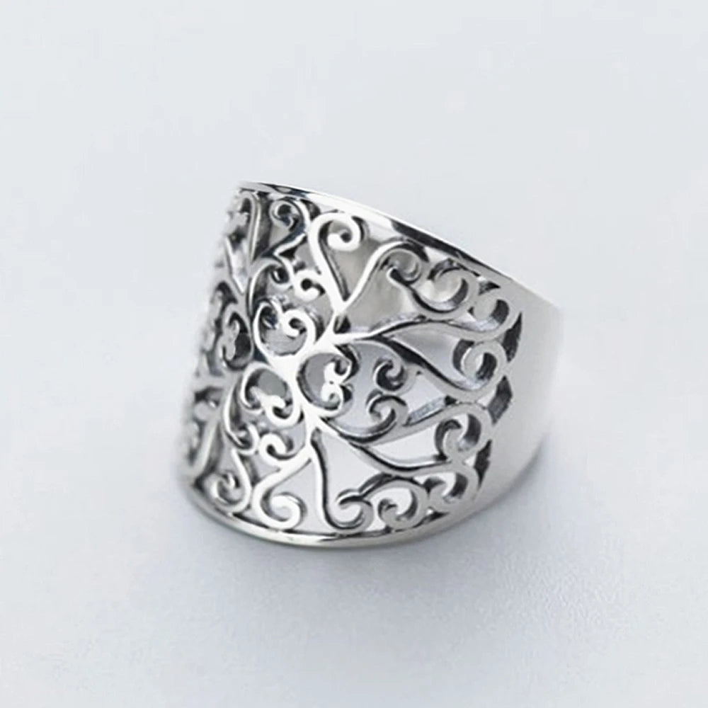 Huitan Vintage Hollow-Out Wide Band Ring – Silver Tone Fashion Ring Axl F1617 10