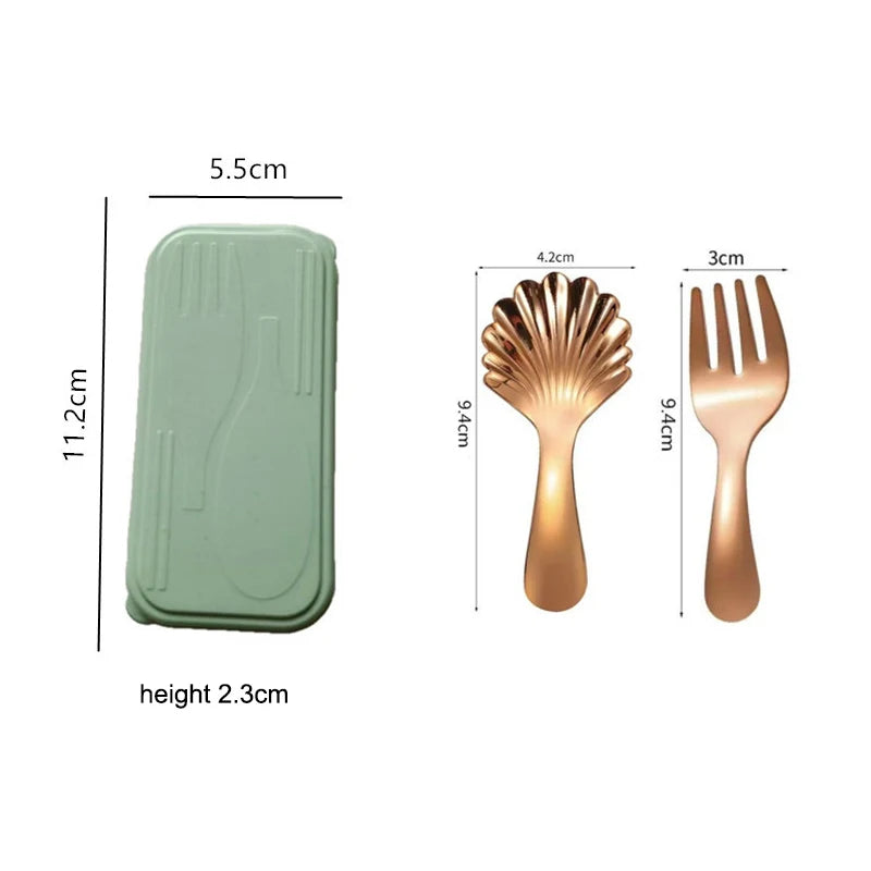 Mini Stainless Steel Spoon & Fork Set – Portable Camping Cutlery Portable Cutlery Set Axl New Rose Gold 2Pcs