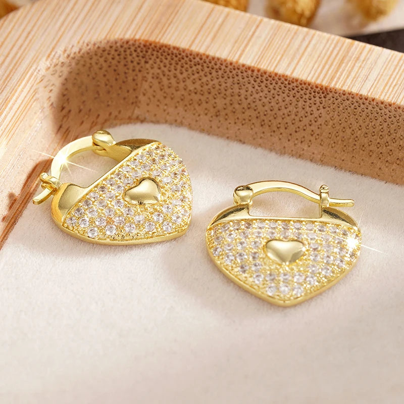 Huitan Gold Heart Cubic Zirconia Drop Earrings | Wedding Jewelry Drop Earrings Axl