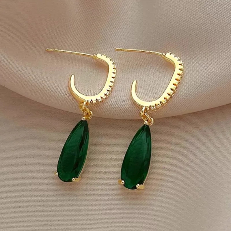 Huitan Green Zirconia Drop Earrings – Women's Fashion Jewelry Drop Earrings Axl E2557