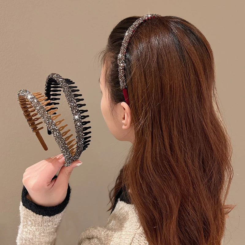 Rhinestone Flocking Hair Hoop – Non-Slip Toothed Headband Rhinestone Headband Axl