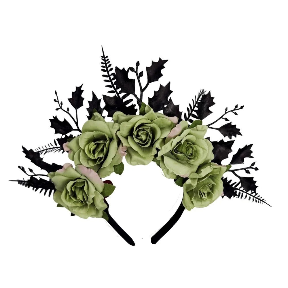 Gothic Rose Flower Crown Headband – Halloween & Cosplay Flower Crown Headband Axl Green