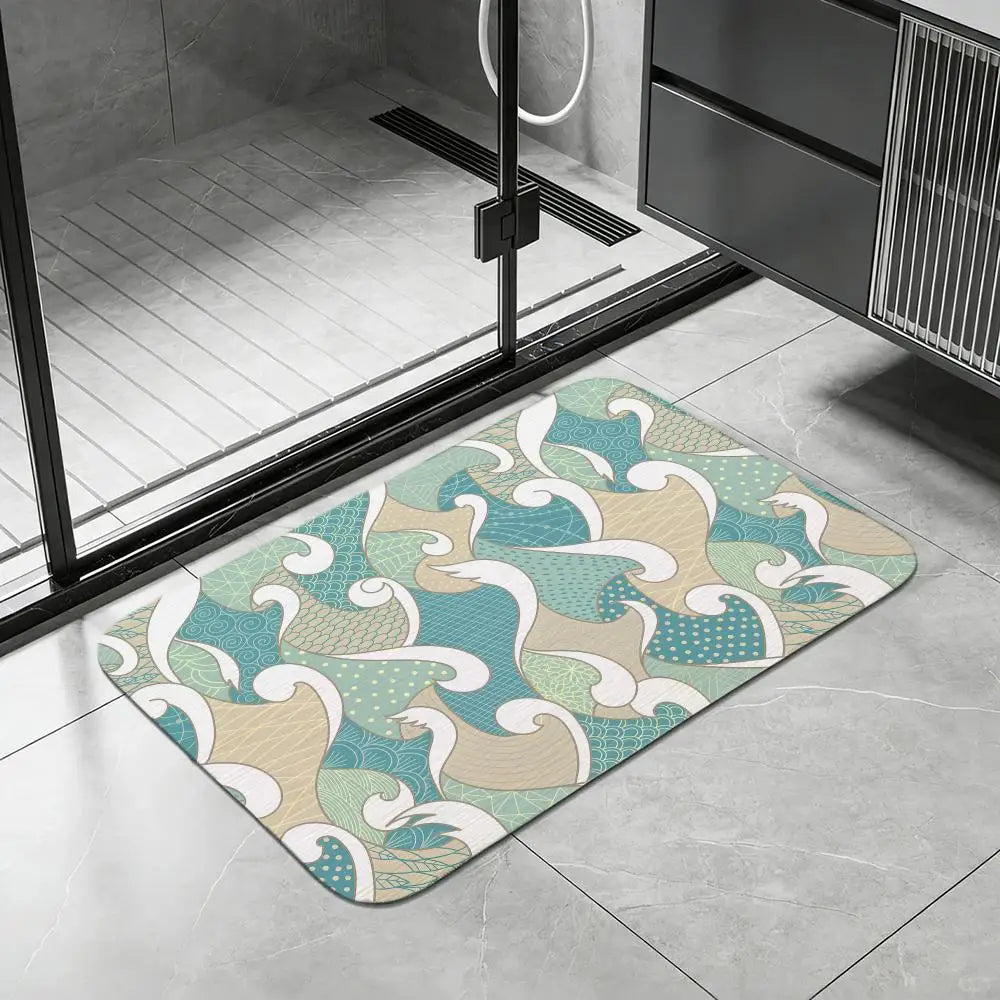 Japanese Seigaiha Diatomite Bath Mat – Quick Dry & Non-Slip Diatomite Bath Mat Axl White10 40x60cm