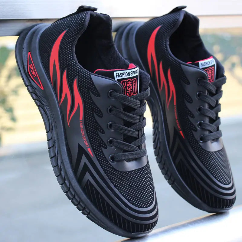 Men's Breathable Anti-Slip Casual Sneakers | Lace-Up Trainers Men's Casual Sneakers Axl 39 Black Red-2