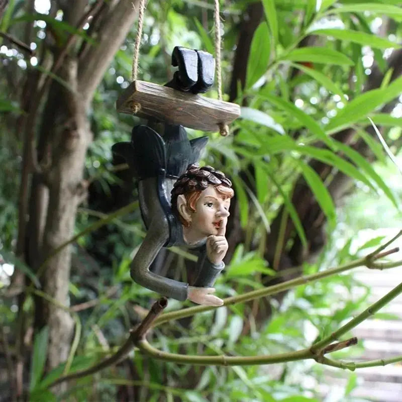 Garden Hanging Elf Ornament – Resin Fairy Figurine for Patio & Yard Garden Figurine Axl 1