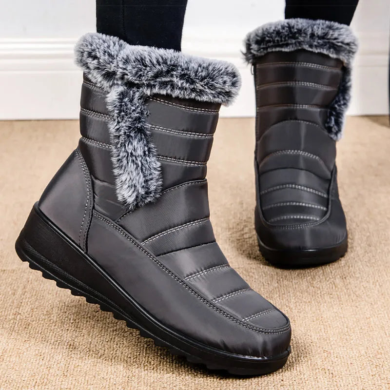 HAJINK Women's Fur-Lined Mid-Calf Snow Boots | Warm Winter Women's Snow Boots Axl Grey 42