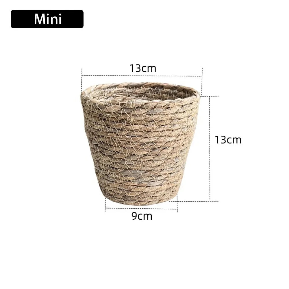 Woven Grass Planter Basket | Natural Straw Flower Pot Cover Woven Planter Basket Axl Mini