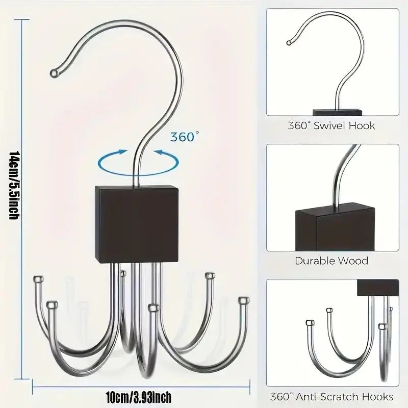 Rotating Multi-Hook Hanger for Belts, Ties & Scarves Closet Accessory Hanger Axl