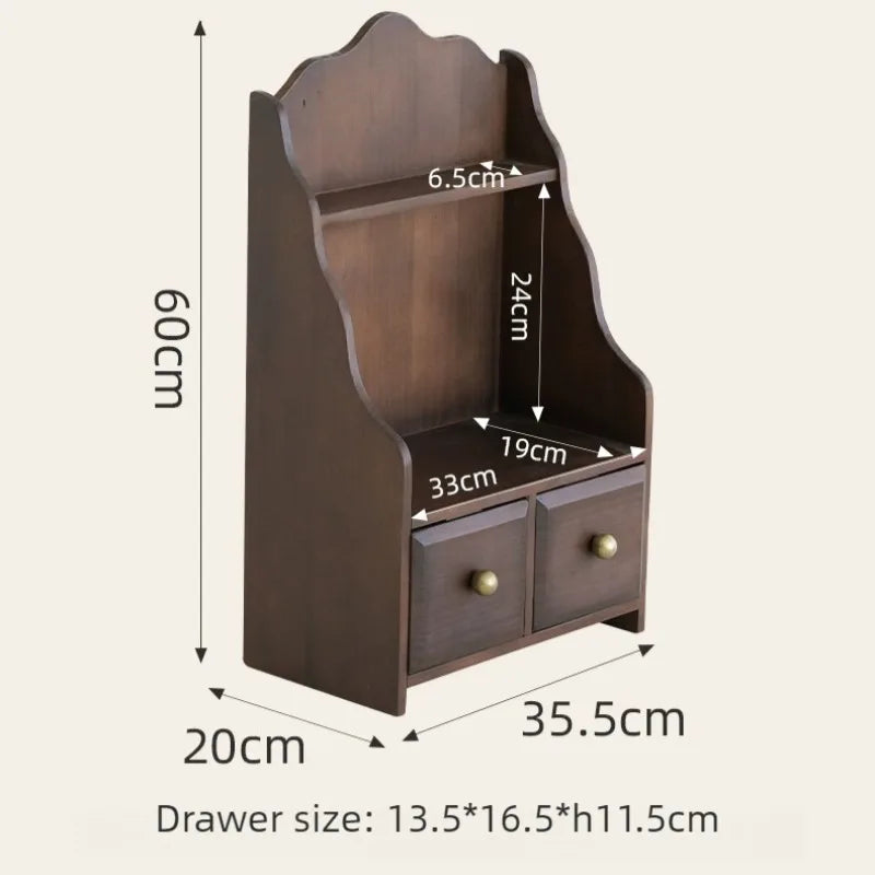Retro Wooden Storage Shelf with Drawers – Bedroom Makeup Rack Wooden Display Shelf Axl