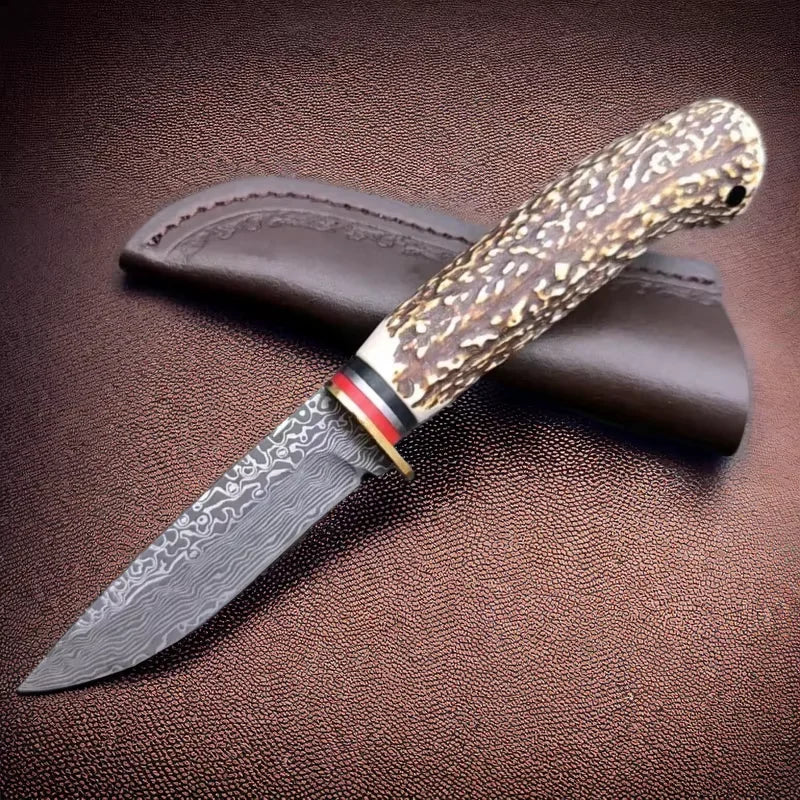 FL FLYWOD Fixed Blade Knife – Damascus Bone Handle D3 Steel Fixed Blade Knife Axl