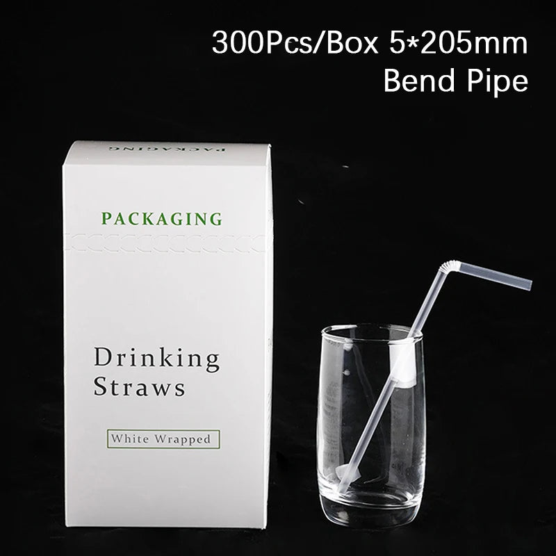 100/300 Pcs Individually Wrapped PP Jumbo Drinking Straws Drinking Straws Axl bend pipe 300pcs