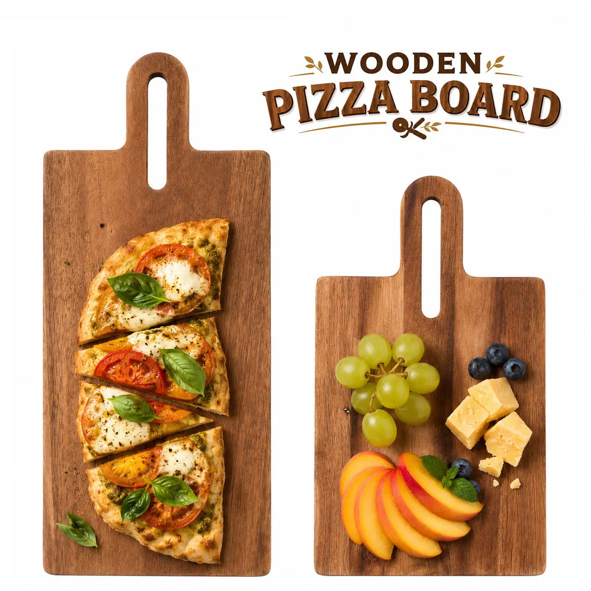 Wooden Cutting Board with Handle – Pizza & Cheese Serving Tray Wood Cutting Board Axl