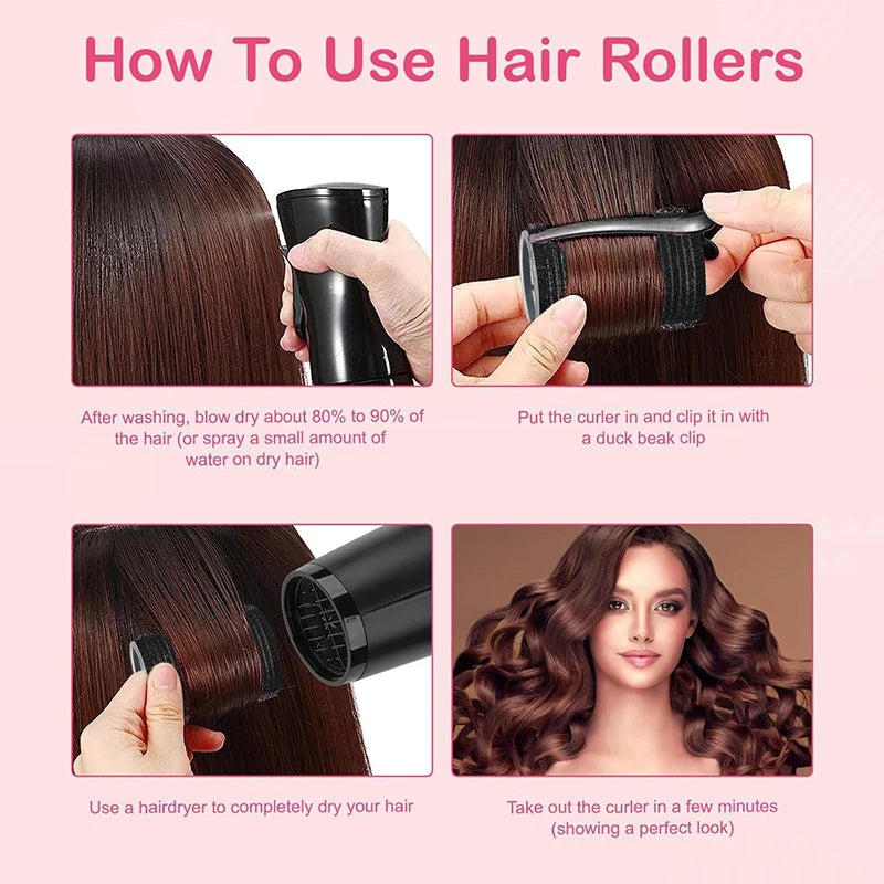 Self-Grip Hair Rollers 12Pc + Clips – No-Heat DIY Curlers Hair Rollers Set Axl