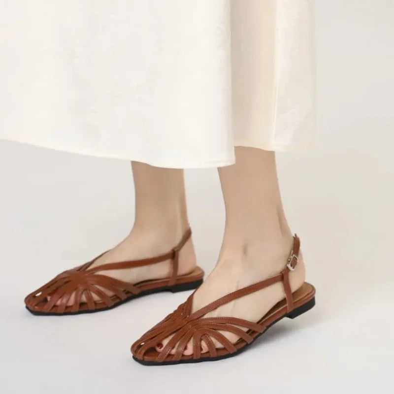 Women's Flat Gladiator Sandals – Narrow Band Buckle Strap Summer Flat Gladiator Sandals Axl