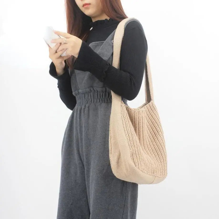 Women's Large Crochet Tote Bag – Hollow Woven Shoulder Handbag Woven Tote Bag Axl