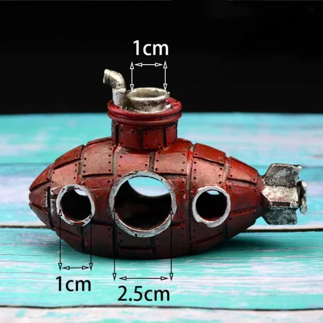 Resin Submarine Aquarium Ornament – Fish & Shrimp Hiding Cave Aquarium Ornament Axl Red