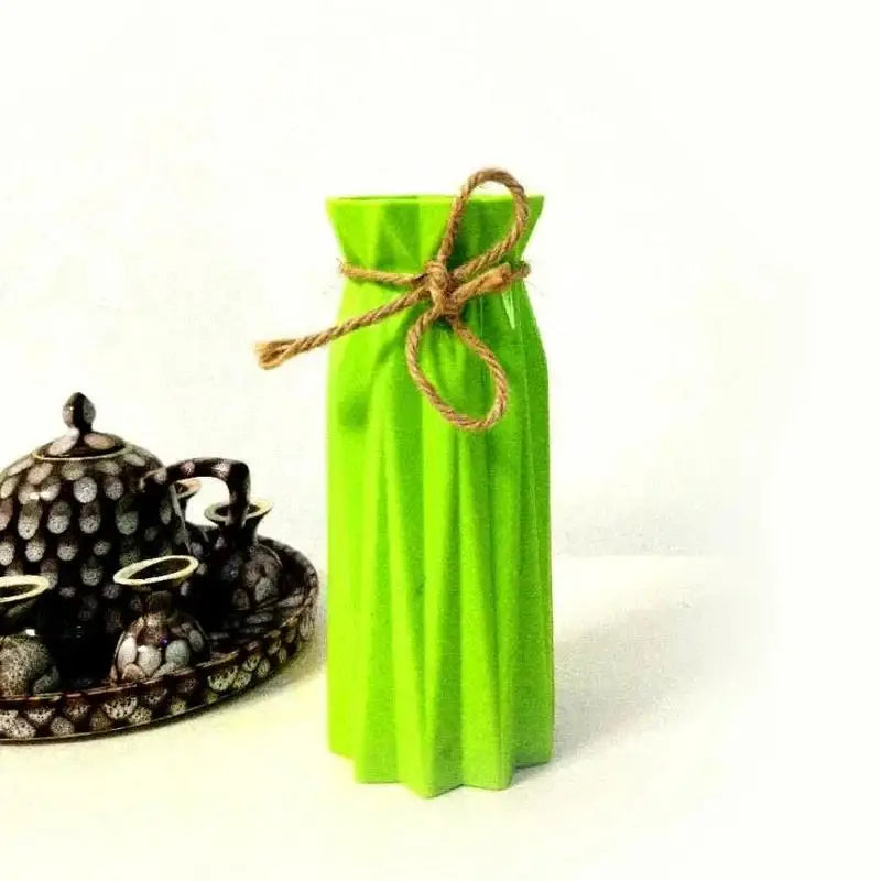 Plastic Imitation Ceramic Flower Vase – Modern Home Decor Decorative Flower Vase Axl Green