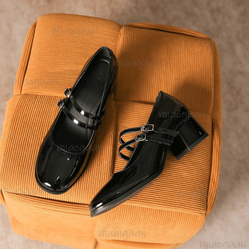Vintage Mary Jane Block Heel Shoes – Women's Elegant Party Flats Mary Jane Heels Axl