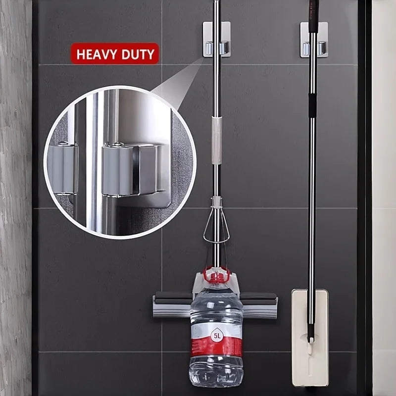3-Pack No-Drill Wall-Mounted Mop & Broom Holder | Stainless Wall Hook Set Axl