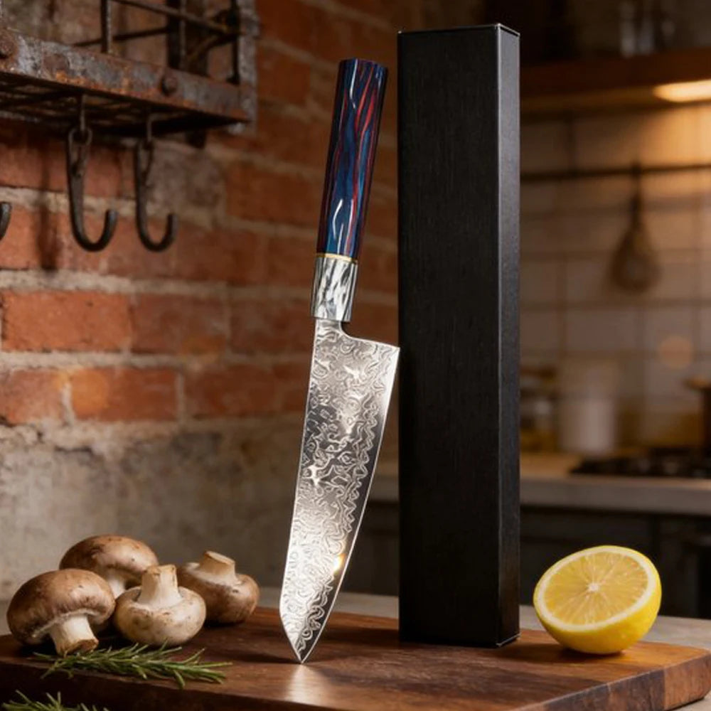 Damascus Steel Japanese Chef's Knife – 20cm Wood Handle Damascus Chef's Knife Axl