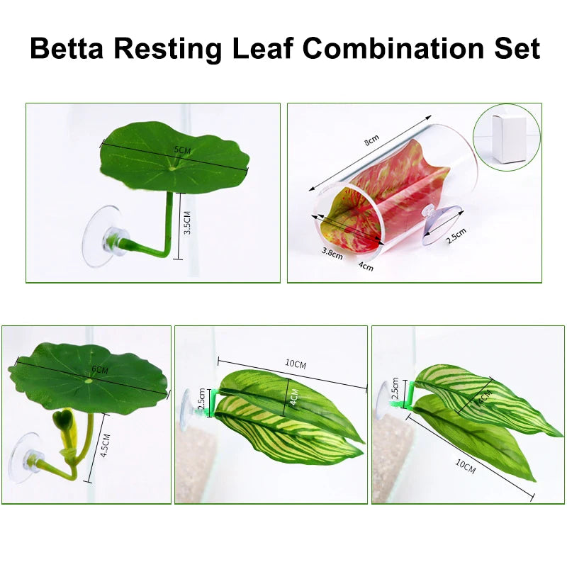 Fish Tank Leaf Hammock with Suction Cup – Betta Plant Decor Aquarium Plant Decor Axl 5Pcs