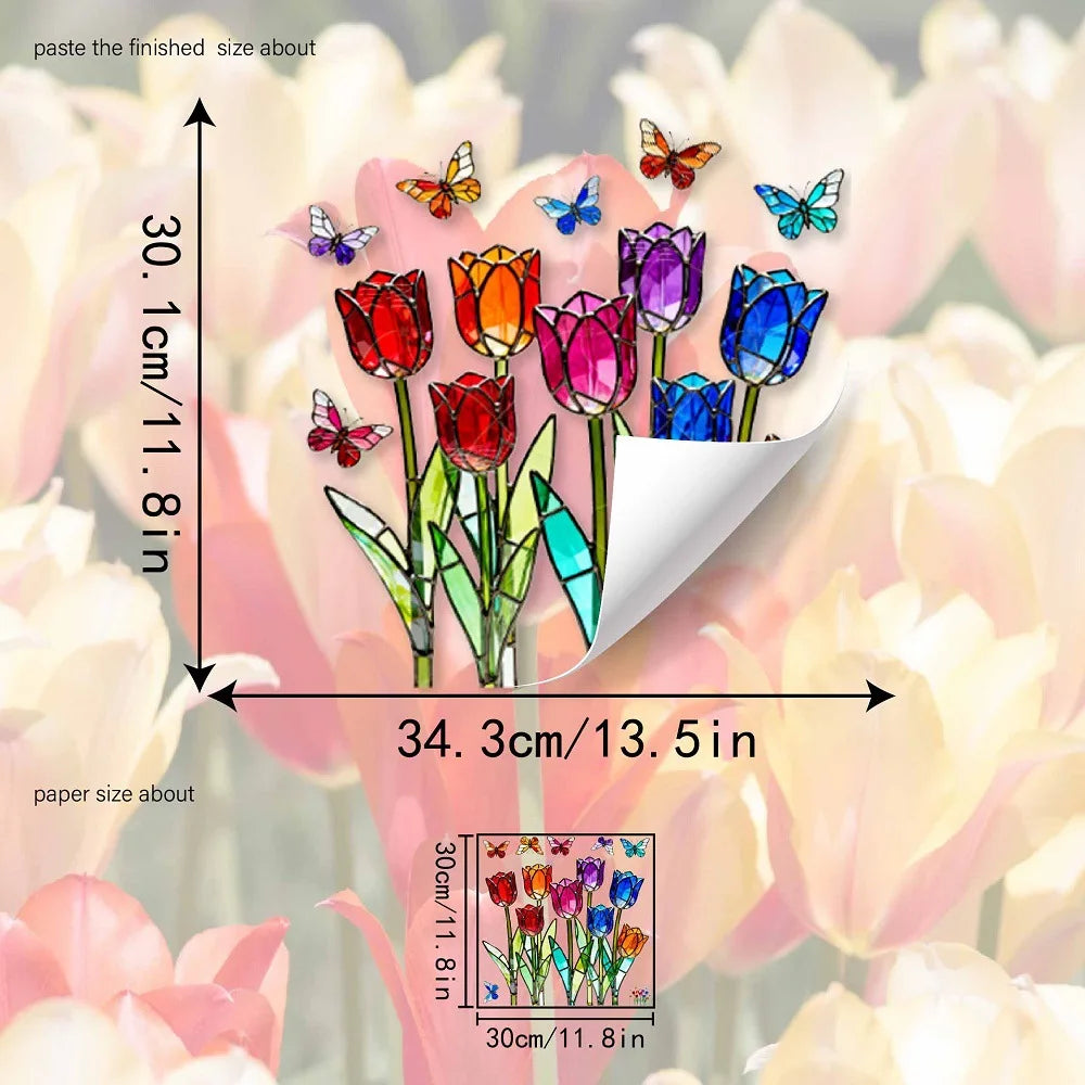 Tulip Butterfly Static Cling Window Decal – Reusable Glass Sticker Window Decal Axl Tulip Butterfly-1pc