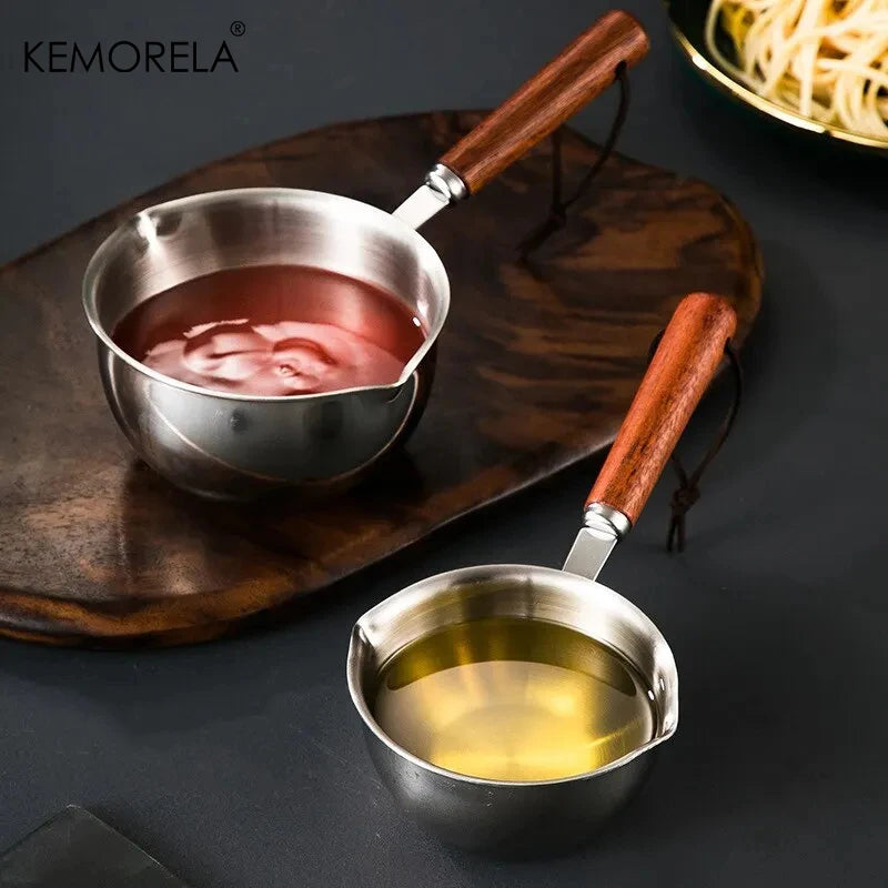 KEMORELA 200ml Stainless Steel Mini Pot – Wooden Handle Mini Saucepot Axl