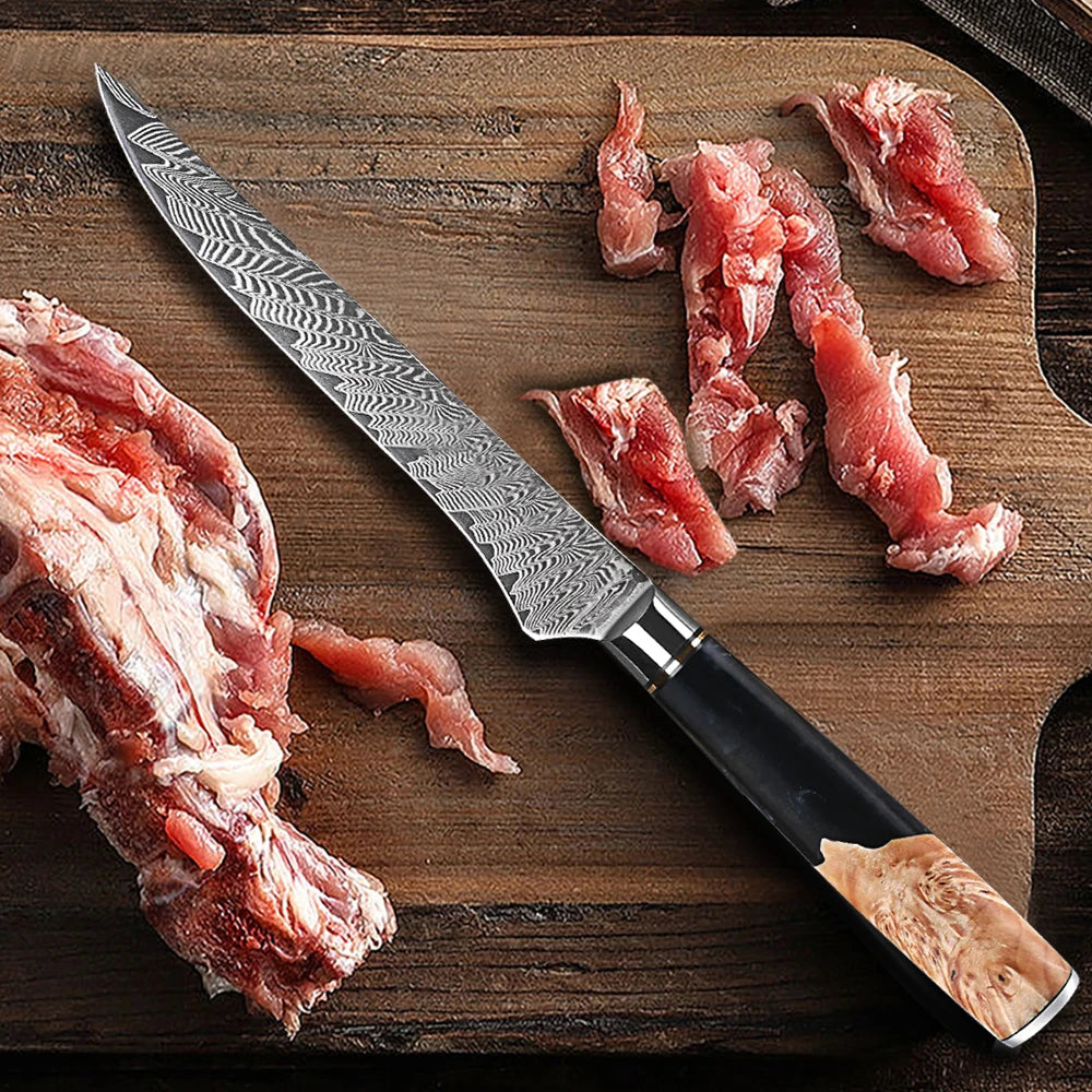 67-Layer Damascus Steel Boning Knife – Sharp Meat & Utility Damascus Boning Knife Axl