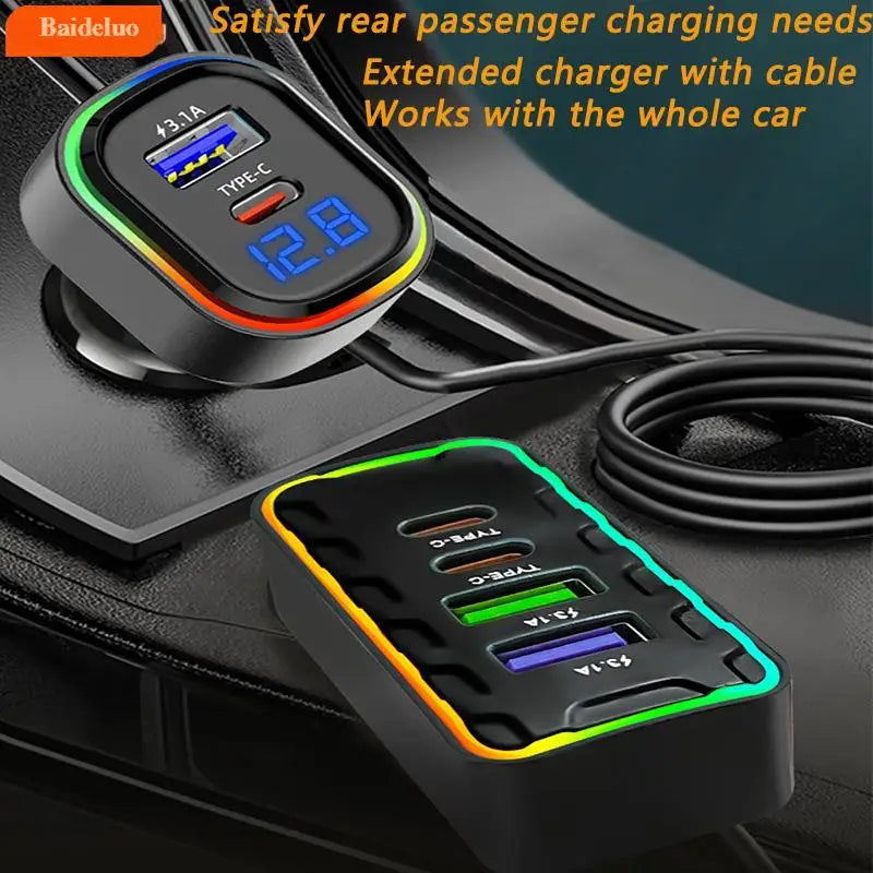 22.5W 7-Port Fast Car Charger – USB & Type-C Family Adapter Car Charger Adapter Axl