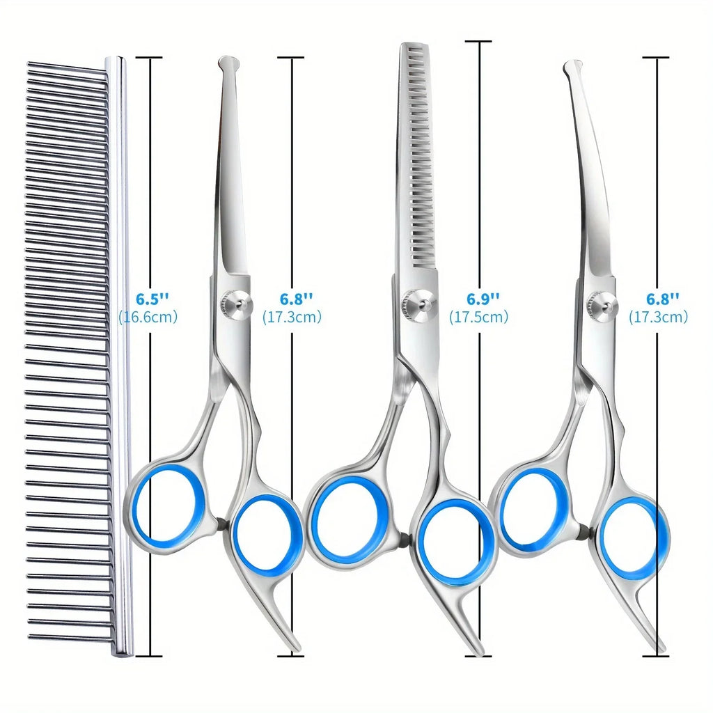 4-Piece Dog Grooming Scissors Set – Curved, Thinning & Safety Tips Dog Grooming Scissors Axl
