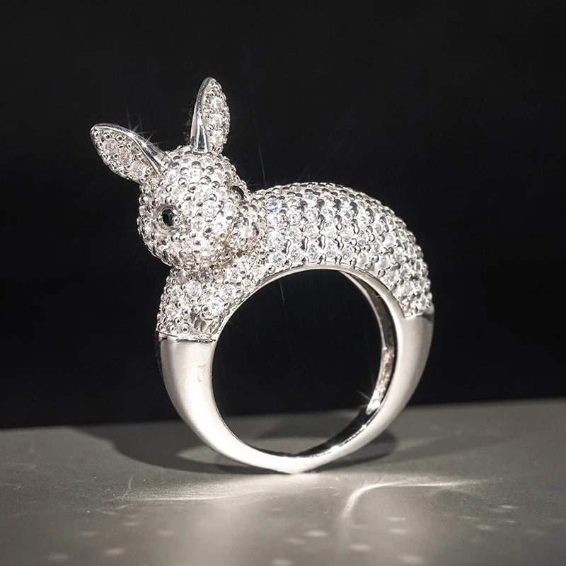 Huitan Rabbit Ring Sparkling CZ Pave Women's Fashion Ring Fashion Ring Axl