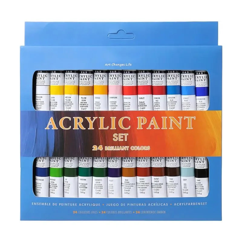24-Color Acrylic Paint Set | 12ml Tubes for Canvas, Glass & Paper Acrylic Paint Set Axl