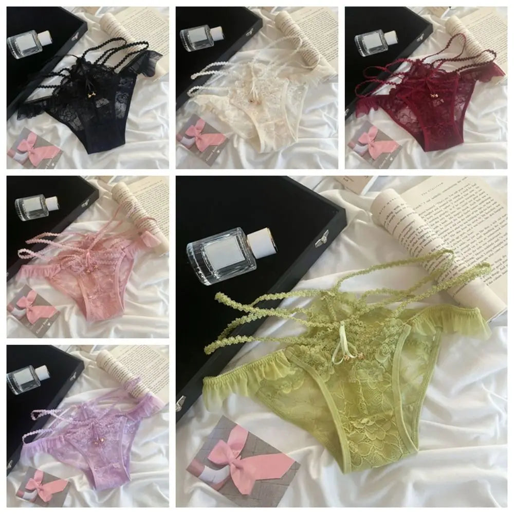 Women's Seamless Lace Bow Briefs – Ice Silk Cotton Crotch Panties Women's Briefs Axl