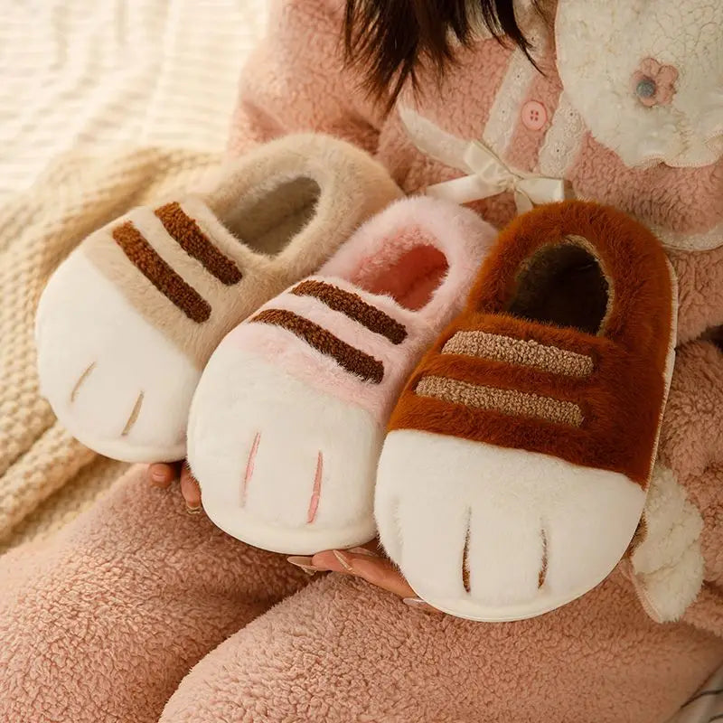 Lorilury Cat Paw Slippers – Fluffy Faux Fur Women's Slides Faux Fur Slippers Axl